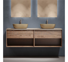 Тумба с раковиной Sancos Marmi 1.0 160 дуб чарльстон, столешница бежевая TT160A2X, раковина CN6009MC