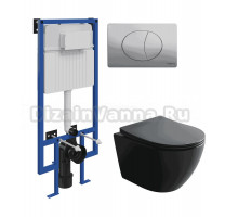 Комплект 3 в 1 Унитаз подвесной Ceramicanova Uno CN11001TMB + Инсталляция STWORKI 510162 + Кнопка 230823 цвет матовый хром