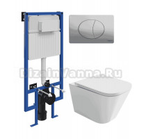 Комплект 3 в 1 Унитаз подвесной Ceramicanova Union CN4009T + Инсталляция STWORKI 510162 + Кнопка 230823 цвет матовый хром
