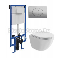 Комплект 3 в 1 Унитаз подвесной Ceramicanova Vogue CN4008T + Инсталляция STWORKI 510162 + Кнопка 230823 цвет матовый хром