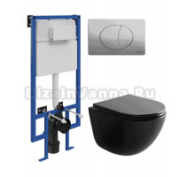 Комплект 3 в 1 Унитаз подвесной Ceramicanova Vogue CN4008TMB + Инсталляция STWORKI 510162 + Кнопка 230823 цвет матовый хром