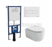 Комплект 3 в 1 Унитаз подвесной Ceramicanova Ulma CN4006T + Инсталляция DIWO 4501 + Кнопка 7320 цвет глянцевый белый
