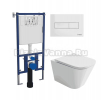 Комплект 3 в 1 Унитаз подвесной Ceramicanova Union CN4009T + Инсталляция DIWO 4501 + Кнопка 7320 цвет глянцевый белый