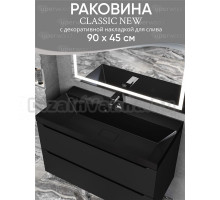 Мебельная раковина Uperwood Classic New 90 накладная, глянцевая черный, прямоугольная, литьевой мрамор