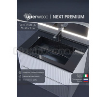 Мебельная раковина Uperwood Next Premium 70 накладная, глянцевая черный, прямоугольная, литьевой мрамор