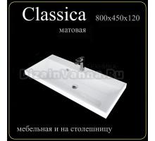 Мебельная раковина Madera Classica 80 накладная, матовая белая, прямоугольная, литьевой мрамор
