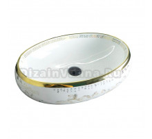 Накладная раковина GID Lago Nc472 60 глянцевая белая, золото, овальная, фаянс