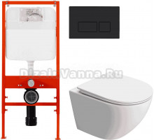 Комплект 3 в 1 Унитаз подвесной BelBagno Uno BB5177CH-TOR/SC + Инсталляция BB026 + Кнопка BB044NERO цвет матовый черный