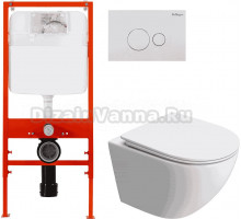 Комплект 3 в 1 Унитаз подвесной BelBagno Uno BB5177CH-TOR/SC + Инсталляция BB026 + Кнопка BB082BL цвет глянцевый белый