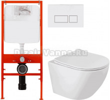 Комплект 3 в 1 Унитаз подвесной BelBagno Sfera-r BB046CHR/SC + Инсталляция BB026 + Кнопка BB042BL цвет глянцевый белый