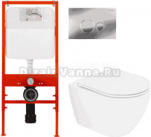 Комплект 4 в 1 Унитаз подвесной Cezares Stylus CZR-6601-TH-TOR + Сиденье CZR-2316-SC с микролифтом + Инсталляция BelBagno BB026 + Кнопка BB081CR цвет хром