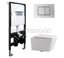 Комплект 4 в 1 Abber Rechteck AC1201-AC0105-AC0120 Унитаз подвесной безободковый, с микролифтом + Система инсталляции + Кнопка смыва хром