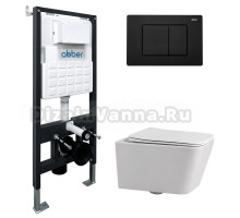 Комплект 4 в 1 Abber Rechteck AC1201-AC0105-AC0120MB Унитаз подвесной безободковый, с микролифтом + Система инсталляции + Кнопка смыва черная матовая