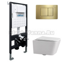 Комплект 4 в 1 Abber Rechteck AC1201-AC0105-AC0120MMG Унитаз подвесной безободковый, с микролифтом + Система инсталляции + Кнопка смыва золото матовое