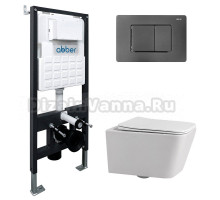 Комплект 4 в 1 Abber Rechteck AC1201-AC0105-AC0120NG Унитаз подвесной безободковый, с микролифтом + Система инсталляции + Кнопка смыва никель