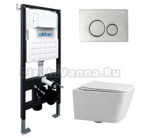 Комплект 4 в 1 Abber Rechteck AC1201-AC0105-AC0121 Унитаз подвесной безободковый, с микролифтом + Система инсталляции + Кнопка смыва хром