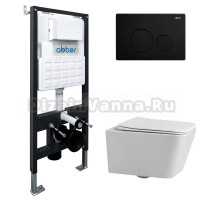 Комплект 4 в 1 Abber Rechteck AC1201-AC0105-AC0121MB Унитаз подвесной безободковый, с микролифтом + Система инсталляции + Кнопка смыва матовая черная