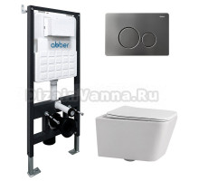Комплект 4 в 1 Abber Rechteck AC1201-AC0105-AC0121NG Унитаз подвесной безободковый, с микролифтом + Система инсталляции + Кнопка смыва никель