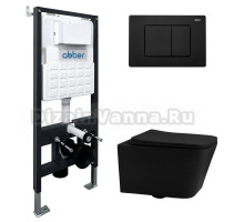 Комплект 4 в 1 Abber Rechteck AC1201MB-AC0105-AC0120MB Унитаз подвесной безободковый, с микролифтом + Система инсталляции + Кнопка смыва матовая черная