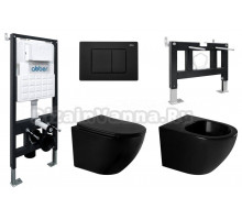 Комплект 4 в 1 Abber Bequem AC1100MB-AC0105-AC0120MB-AC1150MB-AC0101P Унитаз подвесной безободковый, с микролифтом + Система инсталляции + Кнопка смыва черная матовая