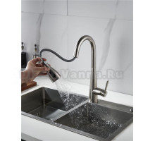 Смеситель для кухни с выдвижным изливом Shevanik S363L, сатин