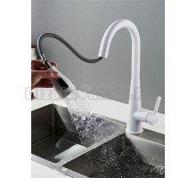 Смеситель для кухни с выдвижным изливом Shevanik S363C, белый