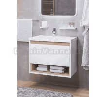 Тумба с раковиной TOPPUS Batiste 60 глянцевая белая, дуб вотан