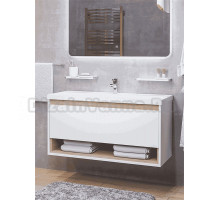 Тумба с раковиной TOPPUS Batiste 100 глянцевая белая, дуб вотан