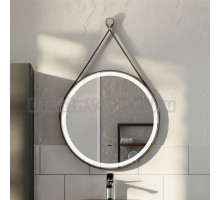 Зеркало круглое Silver Mirrors Капитан D610, с подсветкой, с бесконтактным сенсором, коричневая кожа
