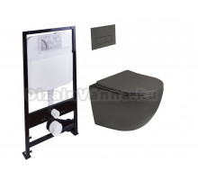 Комплект Унитаз подвесной SantiLine SL-5109 безободковый, с микролифтом, темно-серый матовый + Инсталляция SantiLine SL-01 с кнопкой смыва темно-серой матовой