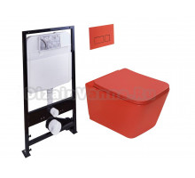 Комплект Унитаз подвесной SantiLine SL-5007MR безободковый, с микролифтом, красный матовый + Инсталляция SantiLine SL-01 с кнопкой смыва красной матовой