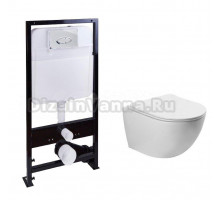 Комплект Унитаз подвесной SantiLine SL-5005T безободковый, с микролифтом, система смыва Tornado + Инсталляция SantiLine SL-01 с кнопкой смыва хром