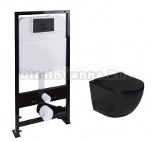 Комплект Унитаз подвесной SantiLine SL-5005T-MB безободковый, с микролифтом, система смыва Tornado, черный матовый + Инсталляция SantiLine SL-01 с кнопкой смыва черной матовой