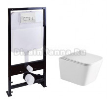 Комплект Унитаз подвесной SantiLine SL-5007T безободковый, с микролифтом, система смыва Tornado + Инсталляция SantiLine SL-01/K с кнопкой смыва хром