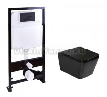 Комплект Унитаз подвесной SantiLine SL-5007T-MB безободковый, с микролифтом, система смыва Tornado, черный матовый + Инсталляция SantiLine SL-01 с кнопкой смыва черной матовой