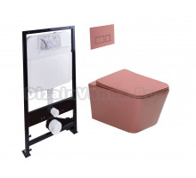 Комплект Унитаз подвесной SantiLine SL-5007T-P безободковый, с микролифтом, система смыва Tornado, персиковый матовый + Инсталляция SantiLine SL-01 с кнопкой смыва персиковой матовой