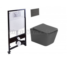 Комплект Унитаз подвесной SantiLine SL-5007T-DG безободковый, с микролифтом, система смыва Tornado, темно-серый матовый + Инсталляция SantiLine SL-01 с кнопкой смыва темно-серой матовой