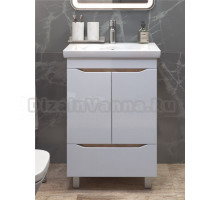 Тумба с раковиной Vigo Grani 60 напольная, 2 дверцы, 1 ящик, белая, дуб золотой, раковина Como 60