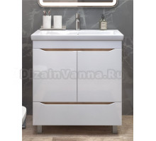 Тумба с раковиной Vigo Grani 80 напольная, 2 дверцы, 1 ящик, белая, дуб золотой, раковина Como 80