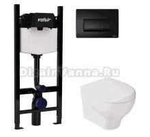 Комплект Valsir Унитаз подвесной Eden 7212 с крышкой 7220, белый глянцевый + Инсталляция Winners S Block VS0853202 с кнопкой смыва P1 черной матовой