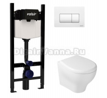 Комплект Valsir Унитаз подвесной Eden 7212 с крышкой 7220, белый глянцевый + Инсталляция Winners S Block VS0853202 с кнопкой смыва P1 белой матовой