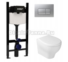 Комплект Valsir Унитаз подвесной Eden 7212 с крышкой 7220, белый глянцевый + Инсталляция Winners S Block VS0853202 с кнопкой смыва P1 хром матовой