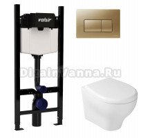 Комплект Valsir Унитаз подвесной Eden 7212 с крышкой 7220, белый глянцевый + Инсталляция Winners S Block VS0853202 с кнопкой смыва P1 золотой матовой
