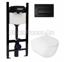 Комплект Valsir Унитаз подвесной Dream 7334 с крышкой 7329, белый глянцевый + Инсталляция Winners S Block VS0853202 с кнопкой смыва P1 черной матовой