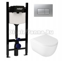 Комплект Valsir Унитаз подвесной Dream 7334 с крышкой 7330, белый глянцевый + Инсталляция Winners S Block VS0853202 с кнопкой смыва P1 хром матовая