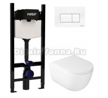 Комплект Valsir Унитаз подвесной Dream 7334 с крышкой 7330, белый глянцевый + Инсталляция Winners S Block VS0853202 с кнопкой смыва P1 белая глянцевая