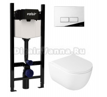 Комплект Valsir Унитаз подвесной Dream 7334 с крышкой 7330, белый глянцевый + Инсталляция Winners S Block VS0853202 с кнопкой смыва P3 хром глянцевой