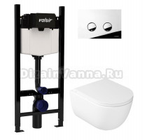 Комплект Valsir Унитаз подвесной Dream 7334 с крышкой 7330, белый глянцевый + Инсталляция Winners S Block VS0853202 с кнопкой смыва P4 хром глянцевой