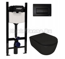 Комплект Valsir Унитаз подвесной Dream 7334NEMT с крышкой 7330NEMT, черный матовый + Инсталляция Winners S Block VS0853202 с кнопкой смыва P1 черной матовой
