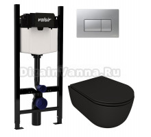 Комплект Valsir Унитаз подвесной Dream 7334NEMT с крышкой 7330NEMT, черный матовый + Инсталляция Winners S Block VS0853202 с кнопкой смыва P1 хром матовой